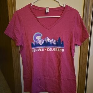 District Perfect Blend Women's Hot Pink Denver Colorado Souvenir V-Neck T-Shirt